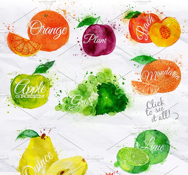 各种水果水彩剪贴画 Fruit Watercolor插图4
