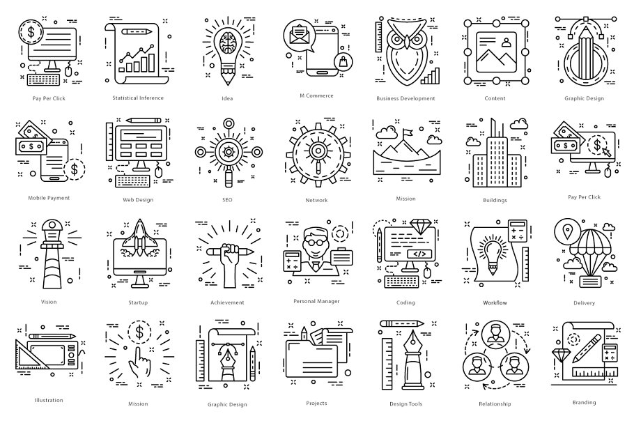 615枚扁平风线条图标合集 615 Flat Line Icons插图(1)