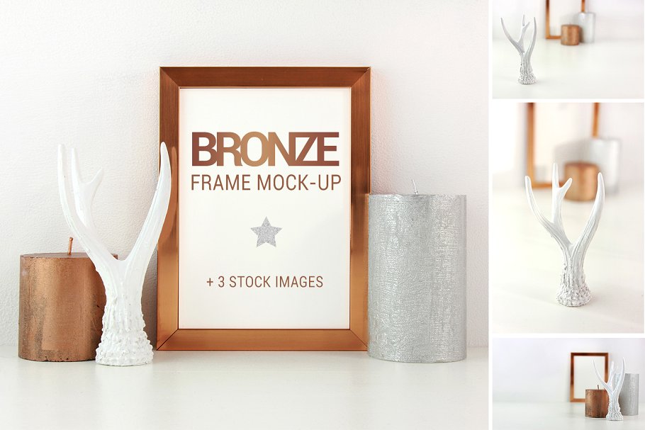 青铜色框架模板+库存照片 Bronze frame mockup + stock photos插图