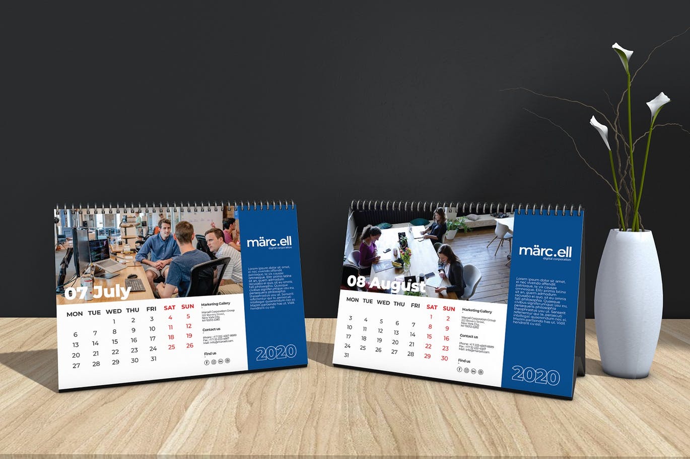2020年深蓝色翻页台历表设计模板 Marcell Corporate Table Calendar 2020插图5