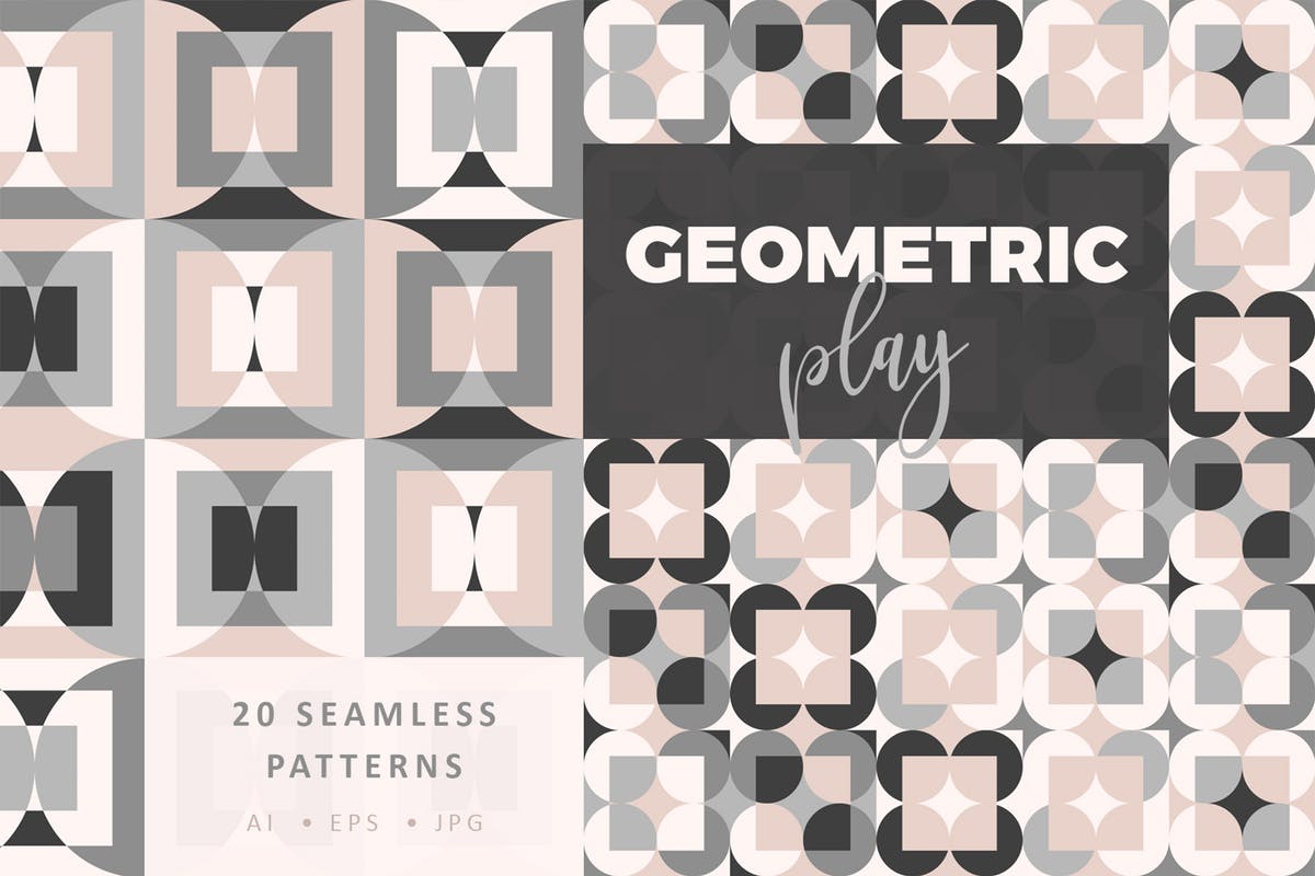 俏皮可爱柔和色调几何图案纹理素材 Geometric Play Patterns + Tiles插图