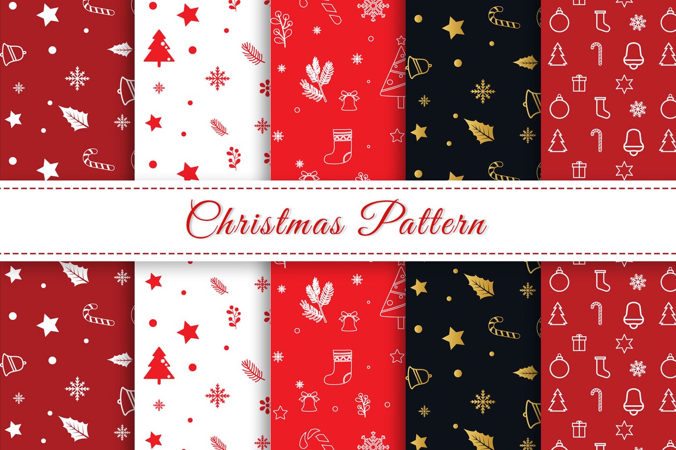 圣诞节主题元素图案花纹矢量背景素材 Christmas Pattern Pattern Red White Colors插图