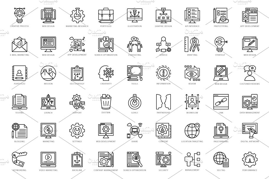 432个互联网领域Web线条图标 432 Web Line Icons插图(1)