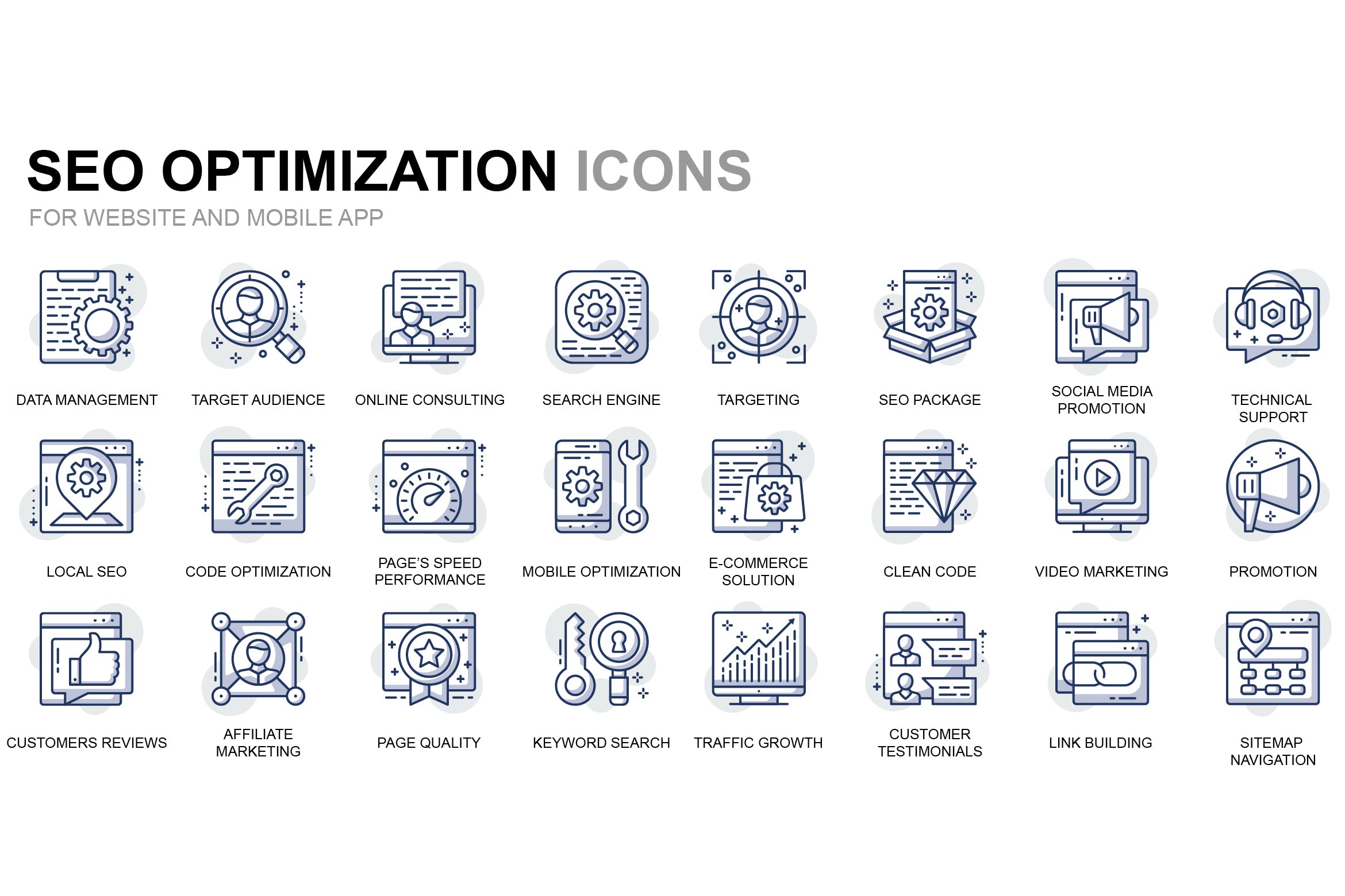 SEO网站优化主题细线线性图标素材 Seo and Web Optimization Thin Line Icons插图