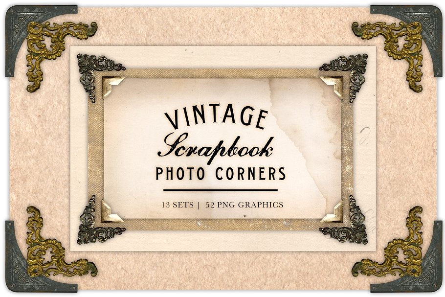 复古剪贴簿/相册装饰角元素素材 Vintage Scrapbook Photo Corners插图