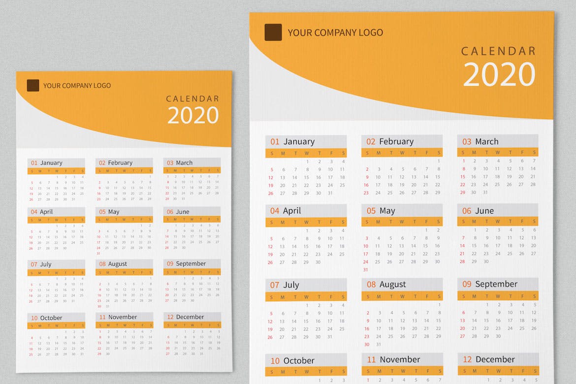 单色设计2020日历表年历设计模板 Creative Calendar Pro 2020插图2
