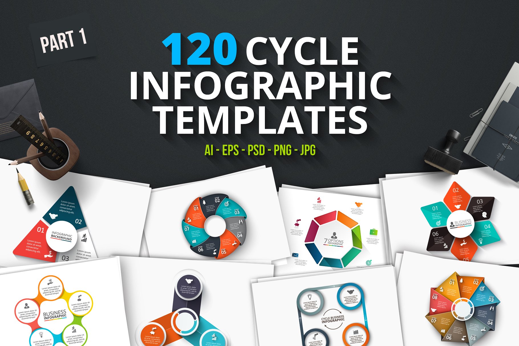 120款圆形信息图表图形幻灯片模板素材 120 cycle infographics (part 1)插图