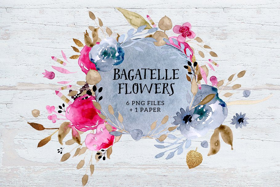 水彩手绘浅色系花卉剪贴画 Bagatelle Flowers插图