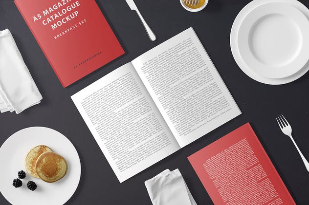 早餐场景A5杂志画册样机 A5 Magazine Catalogue Mockup – Breakfast Set插图9