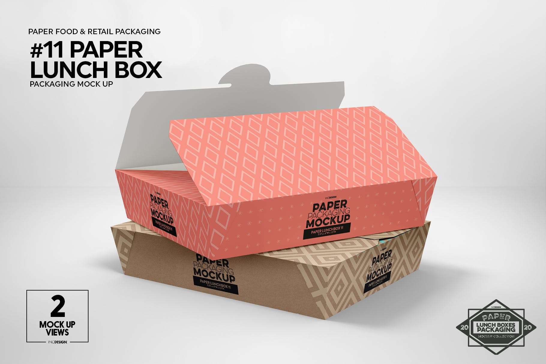 午餐外卖外带包装纸盒设计图样机 Paper Lunch Boxes Packaging Mockups插图(10)