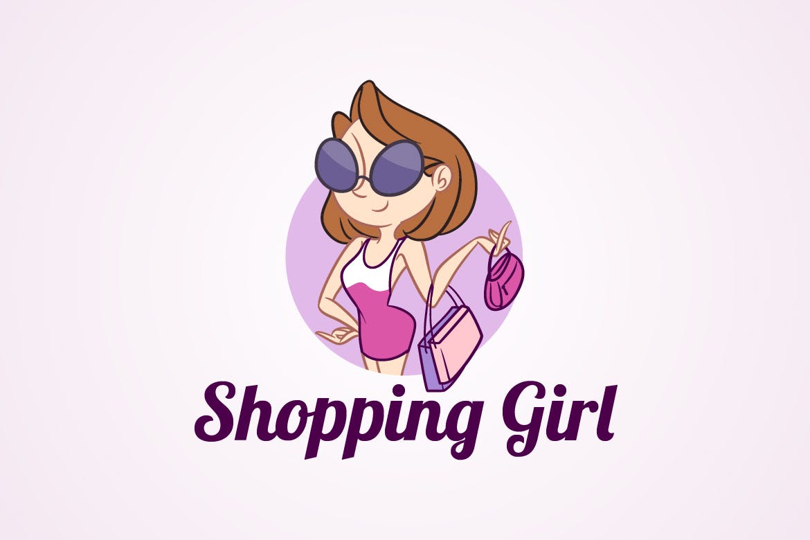 时尚购物女郎形象Logo设计模板 Shopping Girl – Fashion Mascot Logo插图(1)