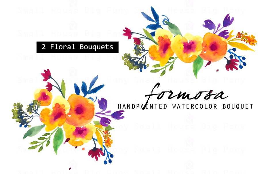 手绘夏日黄色水彩花卉插画素材 Formosa – Watercolor Clip Art Set插图(3)