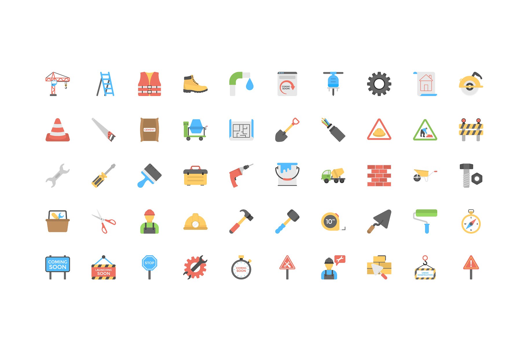 50枚工程施工主题扁平化图标 50 Under Construction Flat Icons插图(1)