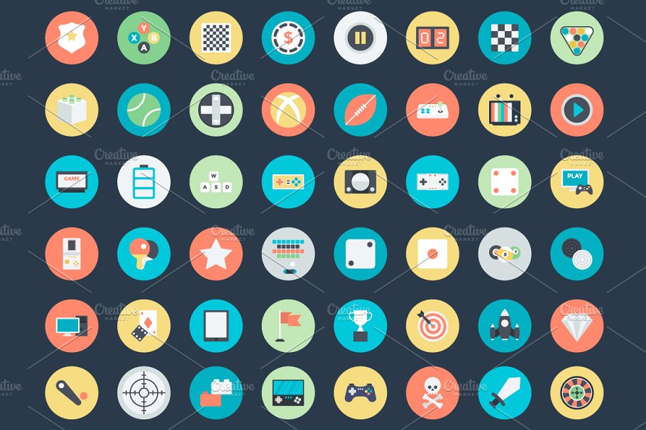 100+线下游戏扁平化矢量图标 100+ Flat Gaming Vector Icons插图(2)