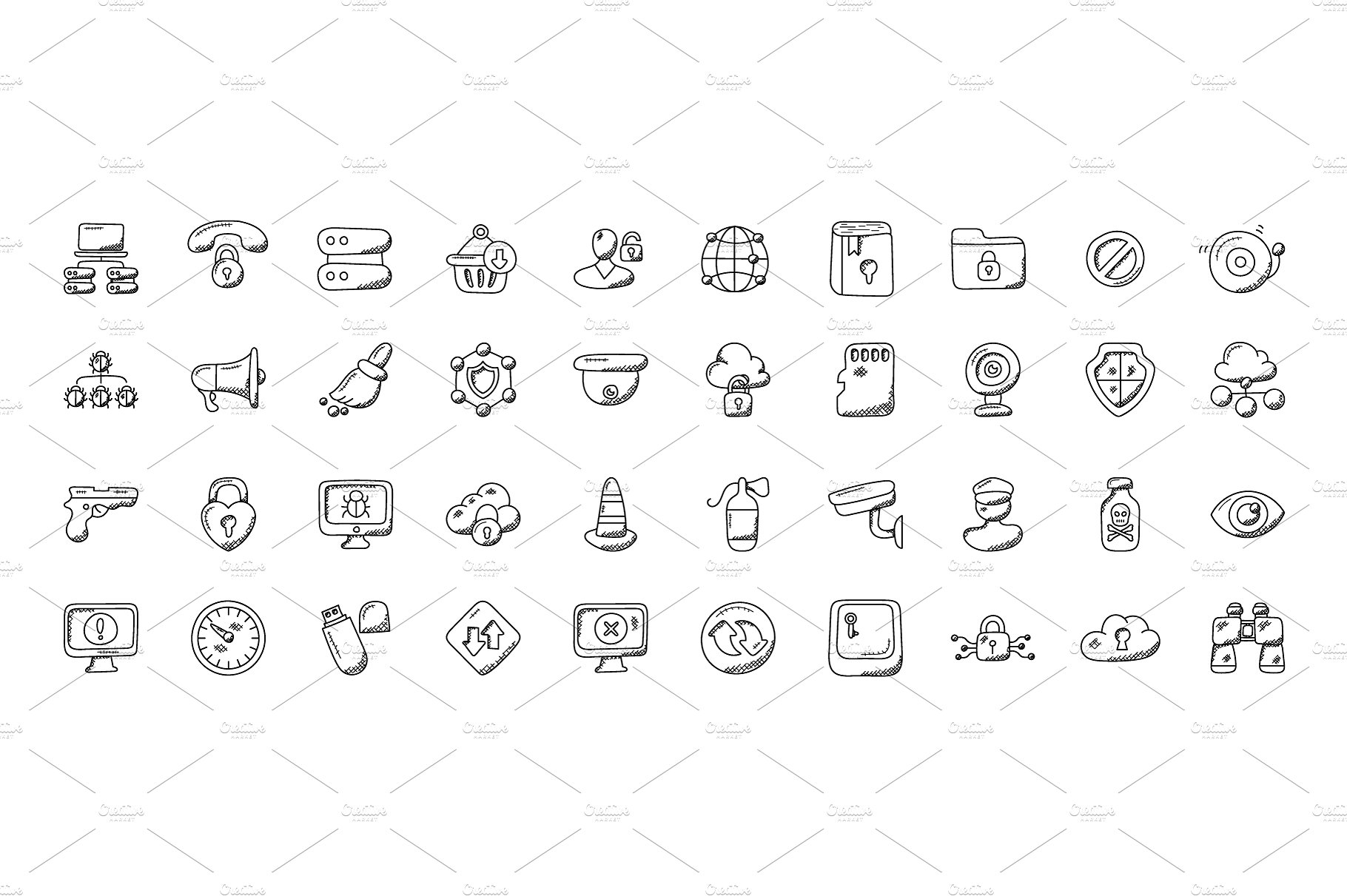 100个创造性的安全涂鸦图标 100 Security Doodle Icons插图(2)