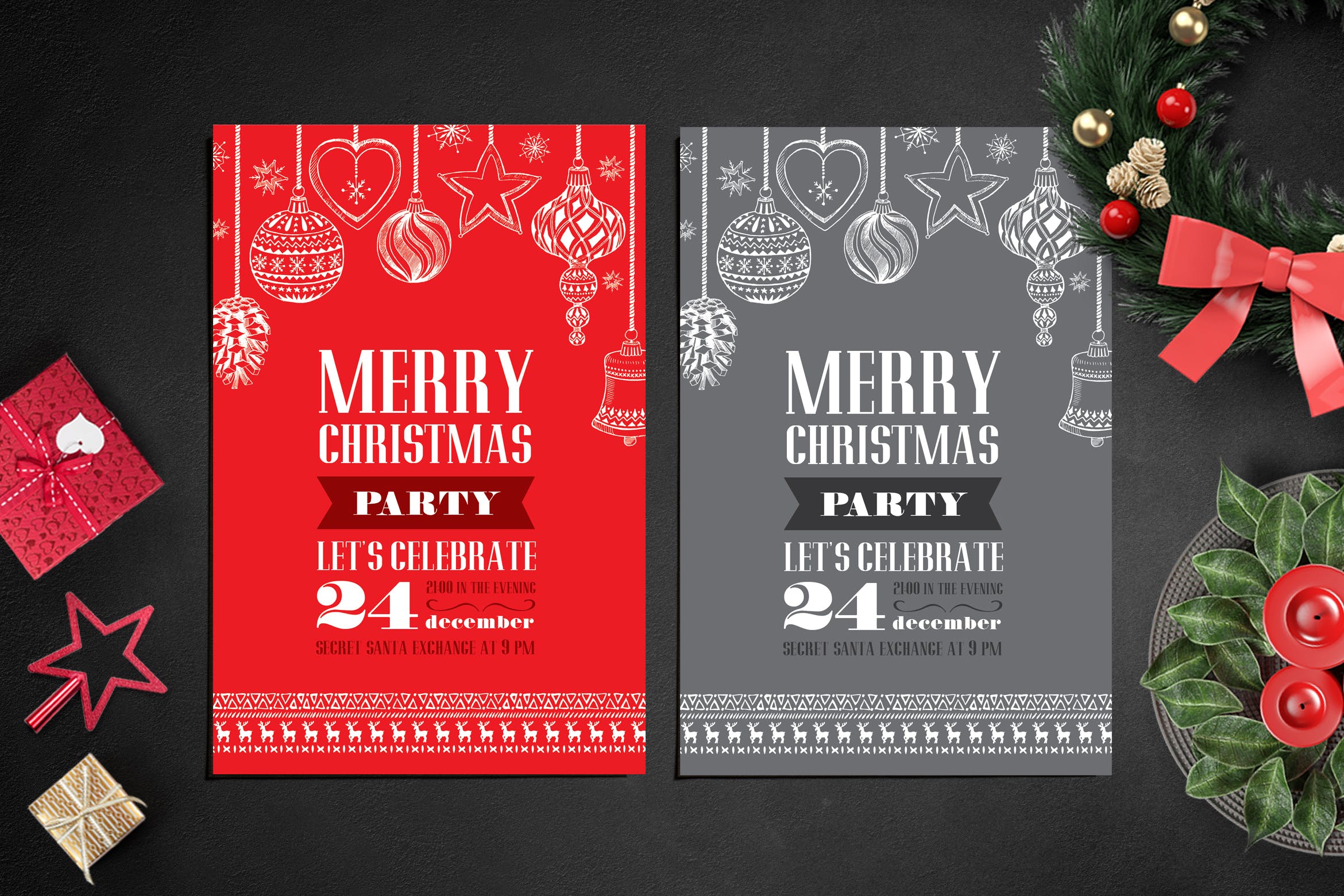 圣诞节派对邀请贺卡设计模板 Christmas Greeting Card插图