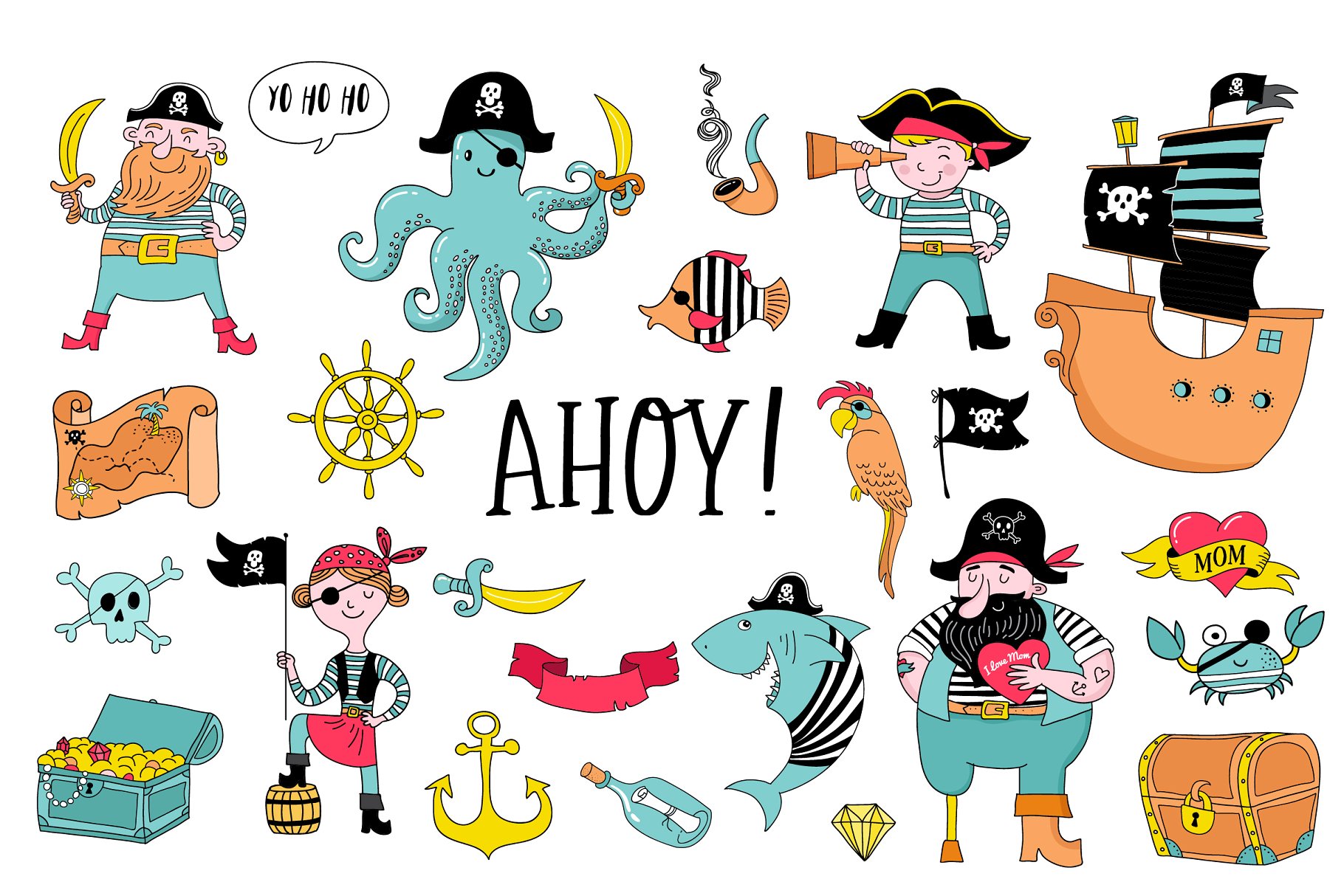 海盗船系列马克笔手绘卡通插画 Ahoy! Pirate collection插图4