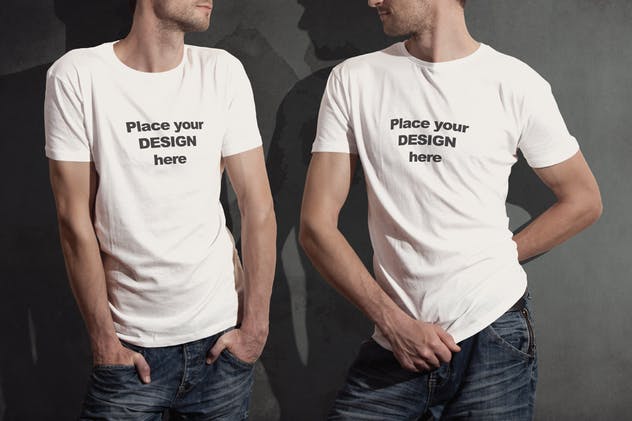 圆领T恤欧美型男模特上身效果样机模板 Crew Neck T-shirt Mock-up Male Version插图(4)