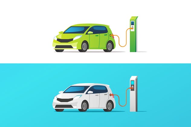 新能源汽车充电桩场景矢量插画素材 Electric Car插图(1)