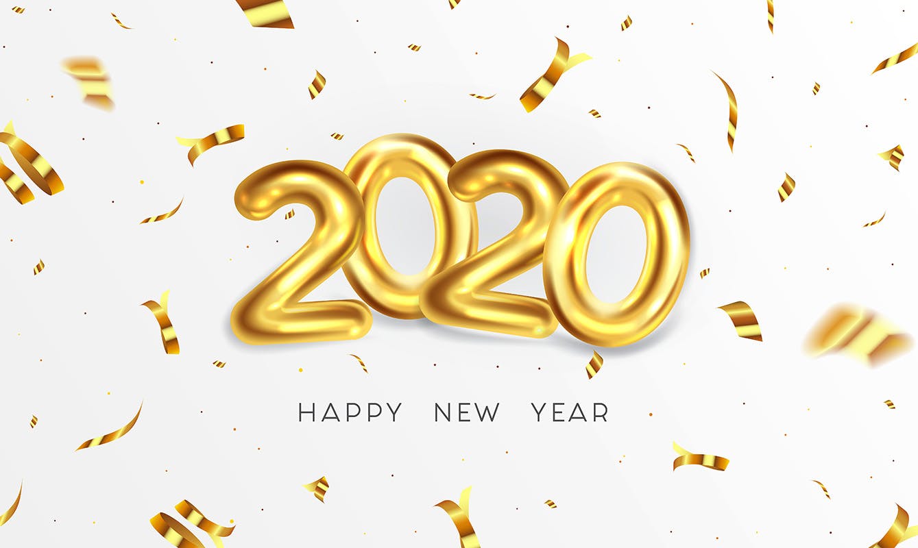 2020年金属字体特效新年贺卡设计模板 Happy New Year 2020 greeting card插图8