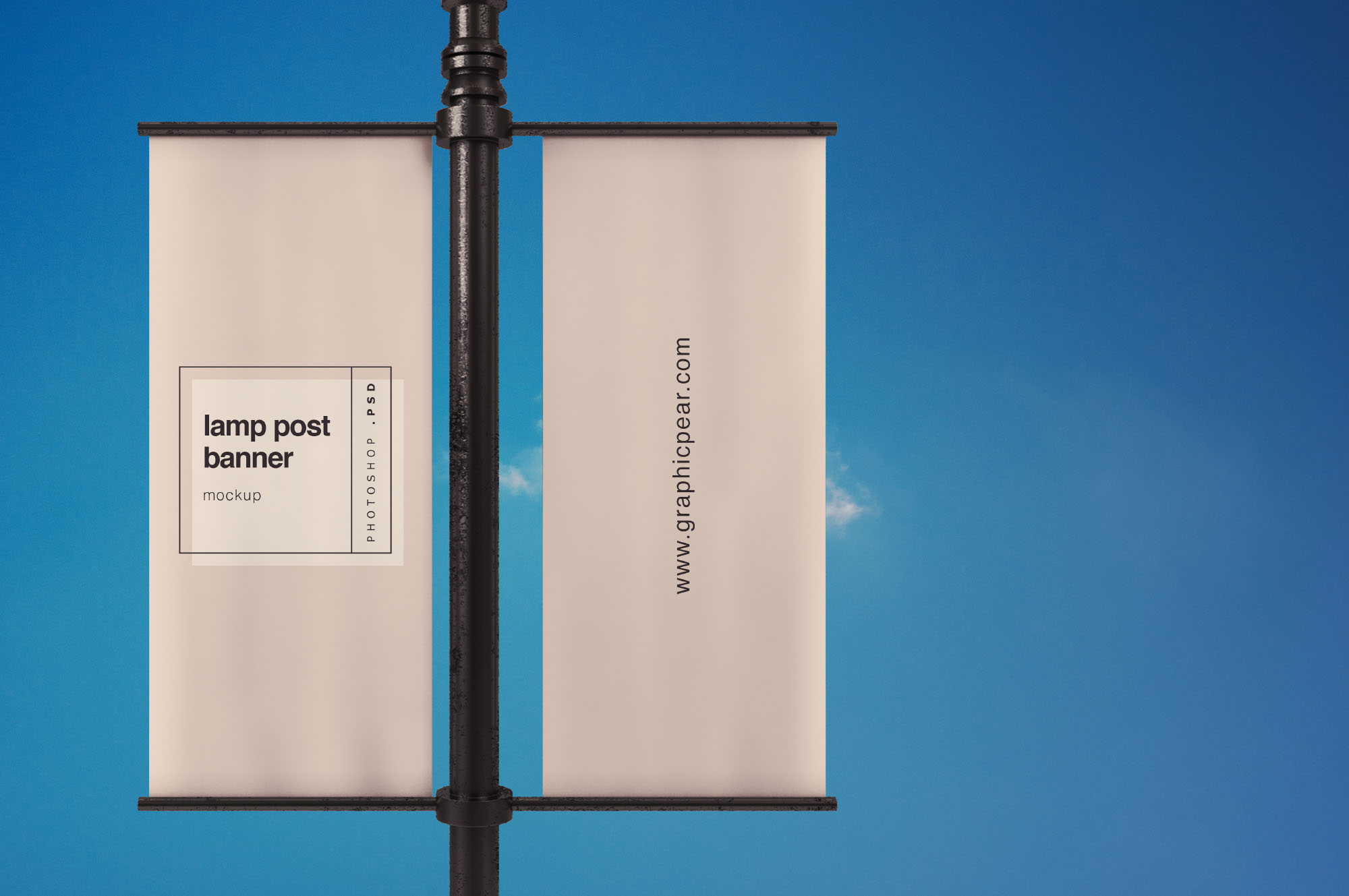 灯柱旗帜广告设计效果图样机模板 Lamp Post Banner Mockup插图