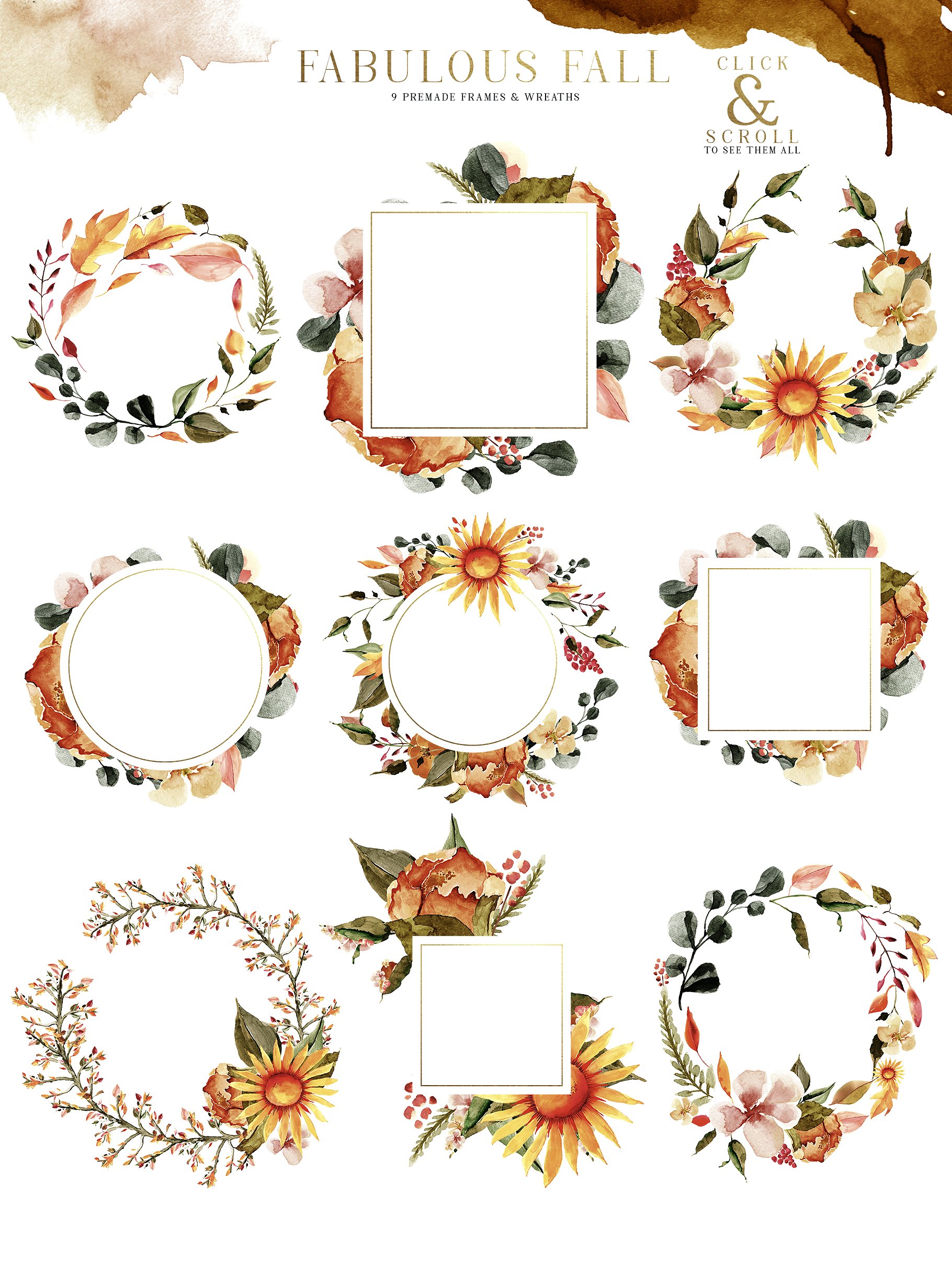 十月色调水彩花卉剪贴画 October Tones Watercolor Clipart Set插图(7)