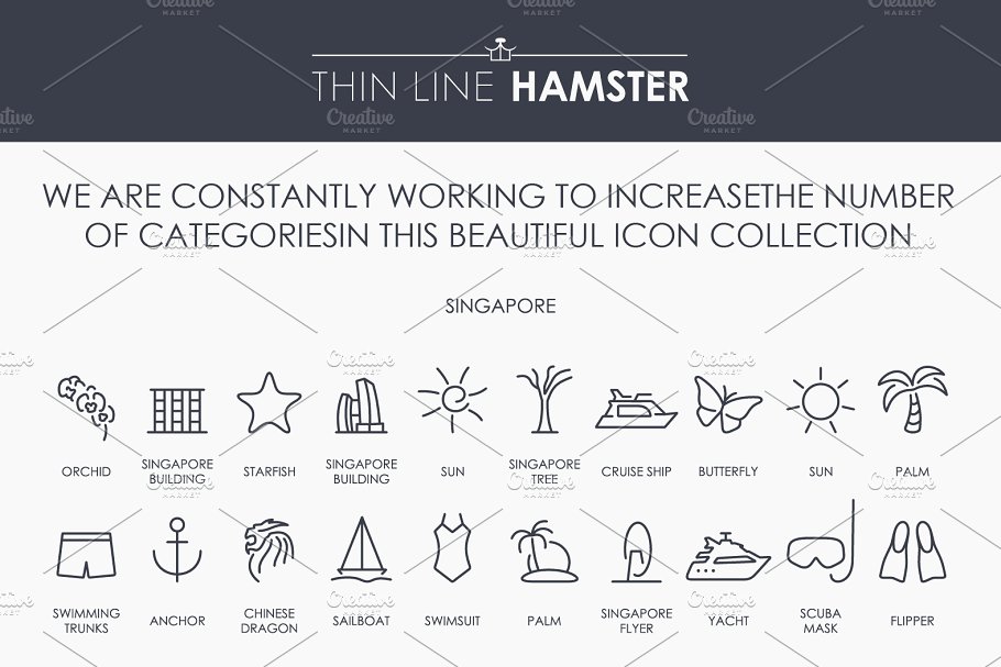 2000+枚细线构图图标合集 Thin Line HAMSTER Icons插图(3)