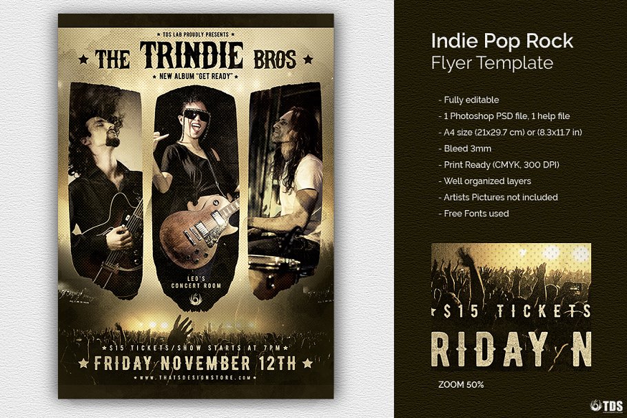 独立流行摇滚音乐节活动传单PSD模板 Indie Pop Rock Flyer PSD插图