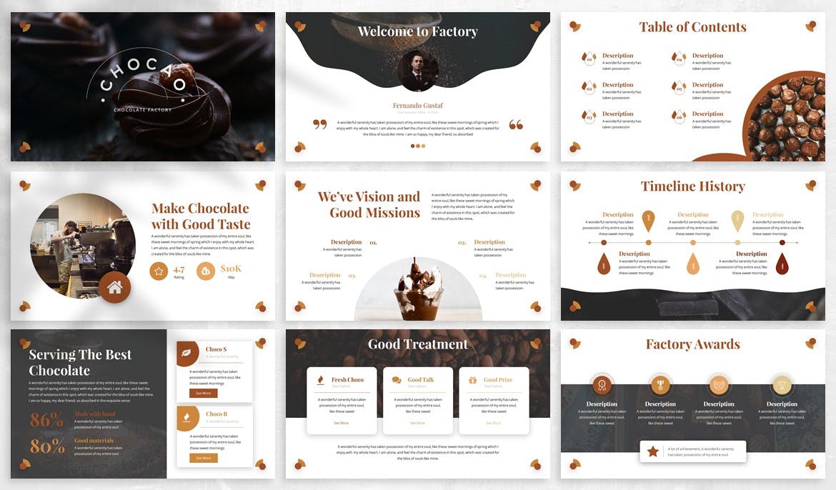 巧克力甜食美食主题PPT幻灯片模板下载 Chocao – Chocolate Powerpoint Template插图(1)