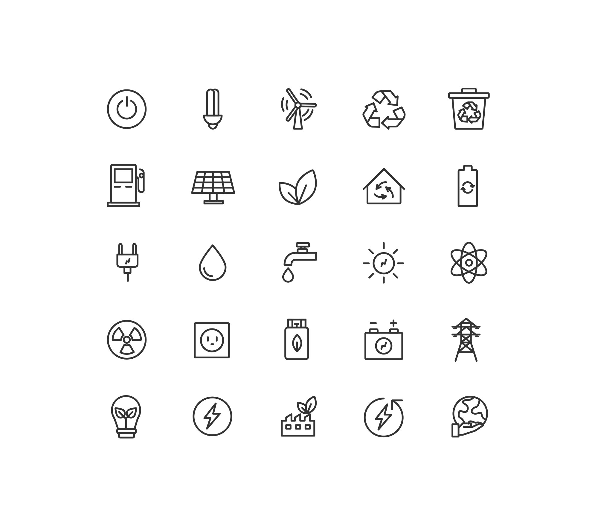 能源与生态矢量线性图标素材 Energy & Ecology Line Vector Icons插图(1)