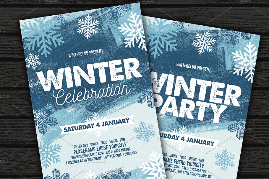 冬季冰雪庆典/派对传单模板  Winter Party Flyer插图(1)