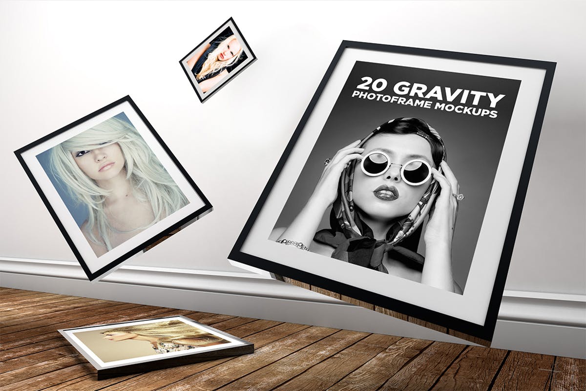 20款实木质感画框样机模板 20 Gravity Photo Frame Mockups插图