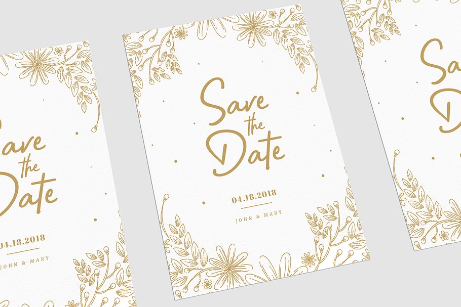 优雅奢华的金色调花卉婚礼邀请函模板套装 Gold Floral Wedding Invitation插图(2)