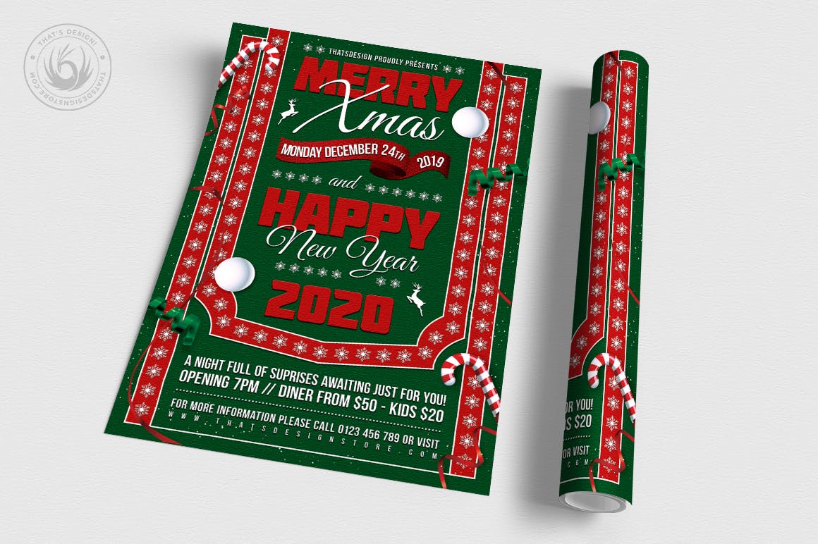 平安夜暨新年活动海报传单设计模板v10 Christmas Eve Flyer Template V10插图(2)