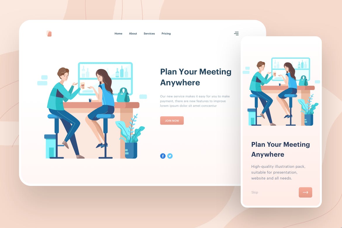 便捷会议管理主题APP&Web矢量插画 Plan Your Meeting Anywhere Illustration – Website插图1