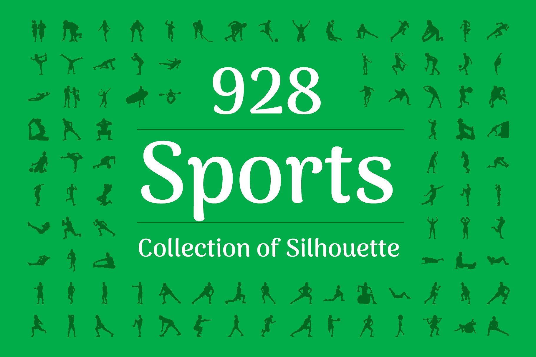 928个体育运动人体姿势矢量剪影 928 Sports Silhouette Vectors插图