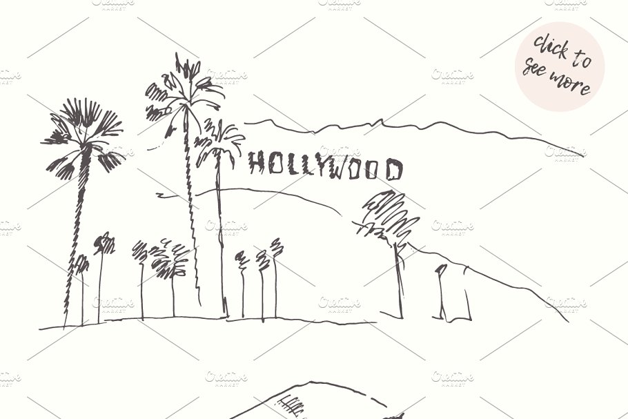 钢笔素描加利福尼亚山脉景观 Set of California landscapes插图(1)