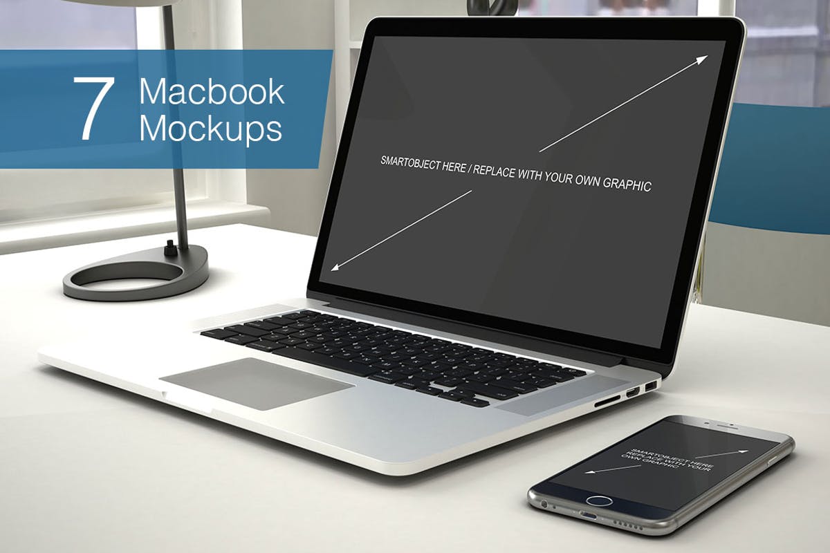苹果笔记本电脑样机展示模板 Laptop Mockup – 7 Poses插图
