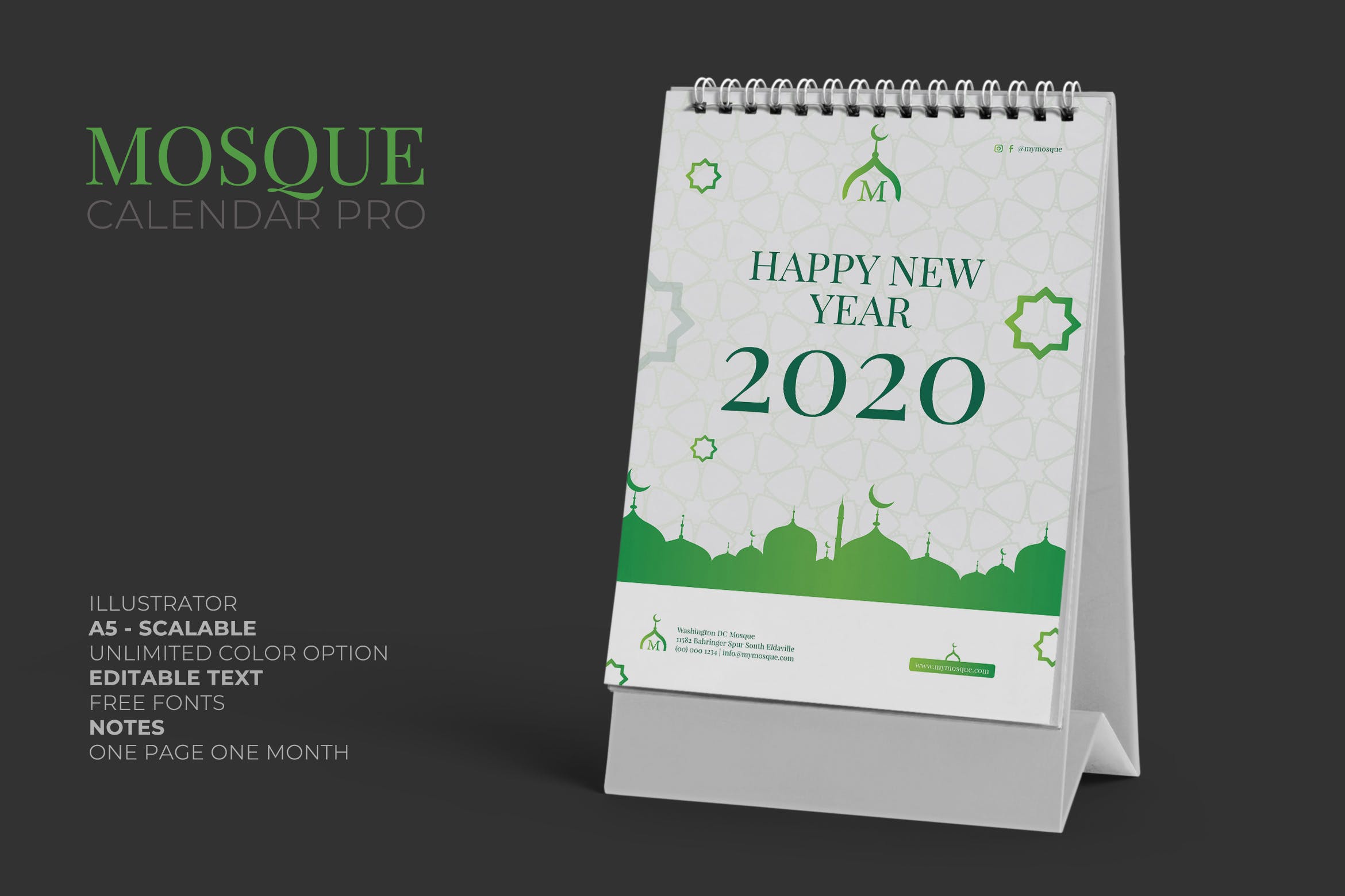 伊斯兰民族2020年活页台历设计模板 2020 Islamic Calendar Pro插图