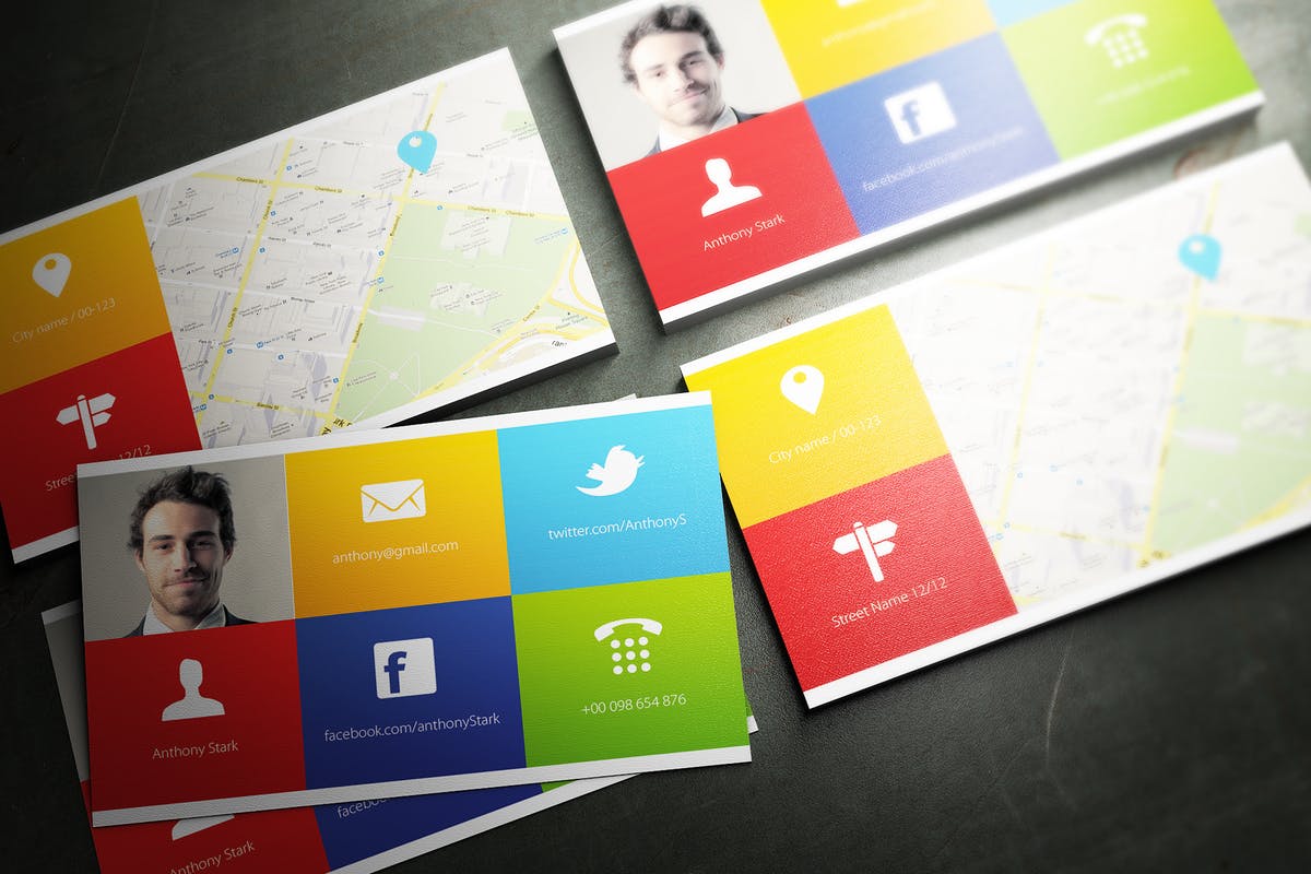 多彩组合格子设计风格企业名片模板 Colors Business Card Design插图