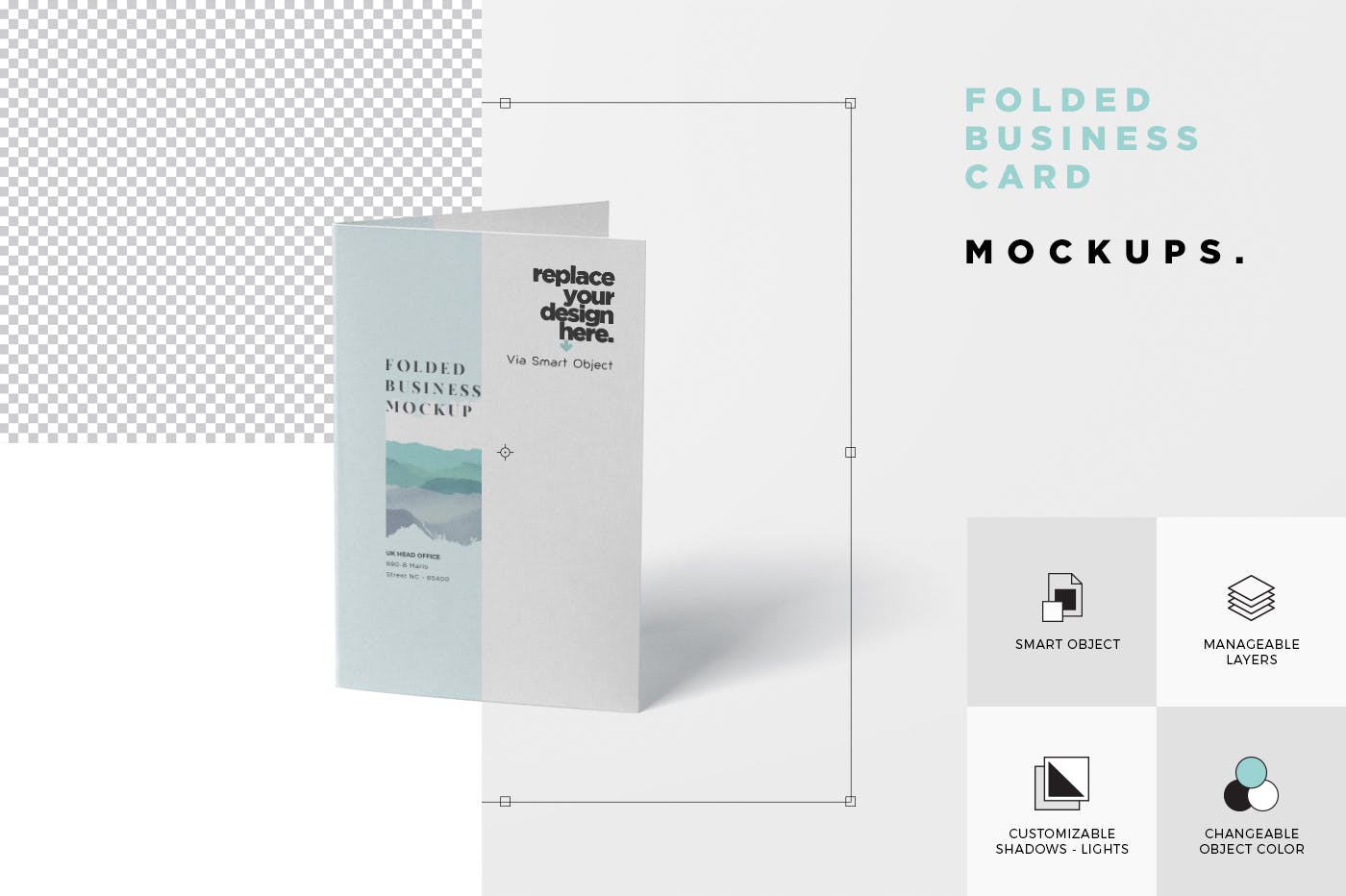 折叠式企业名片设计图样机模板 Folded Business Card Mockup – Horizontal Orientati插图(5)