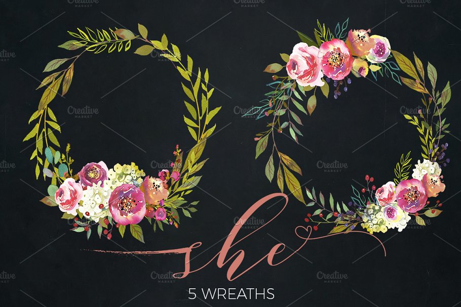 桃色牡丹水彩花卉套装 Peach Peonies Watercolor Flowers Set插图(5)