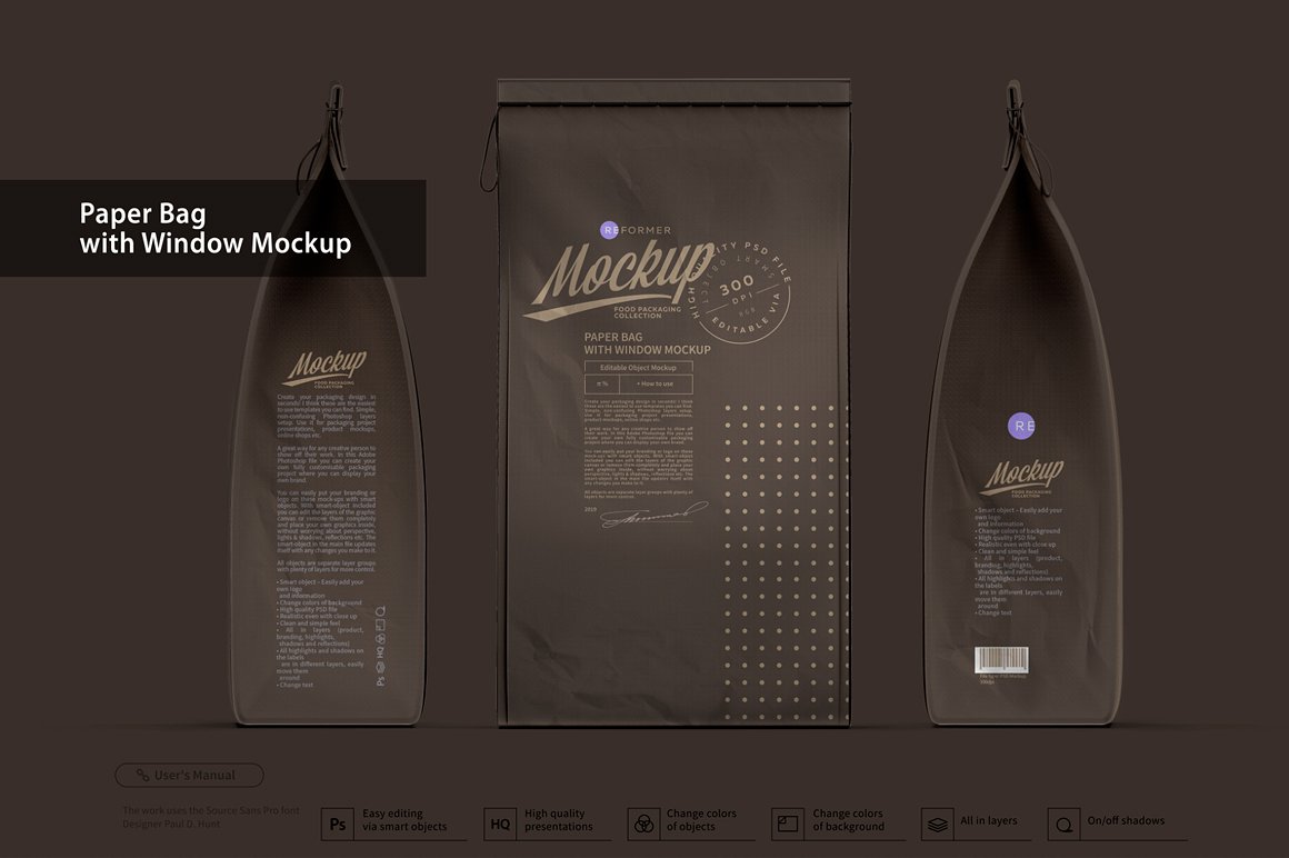 高品质的包装纸袋展示样机 Paper Bag with Window Mockup [psd]插图(2)