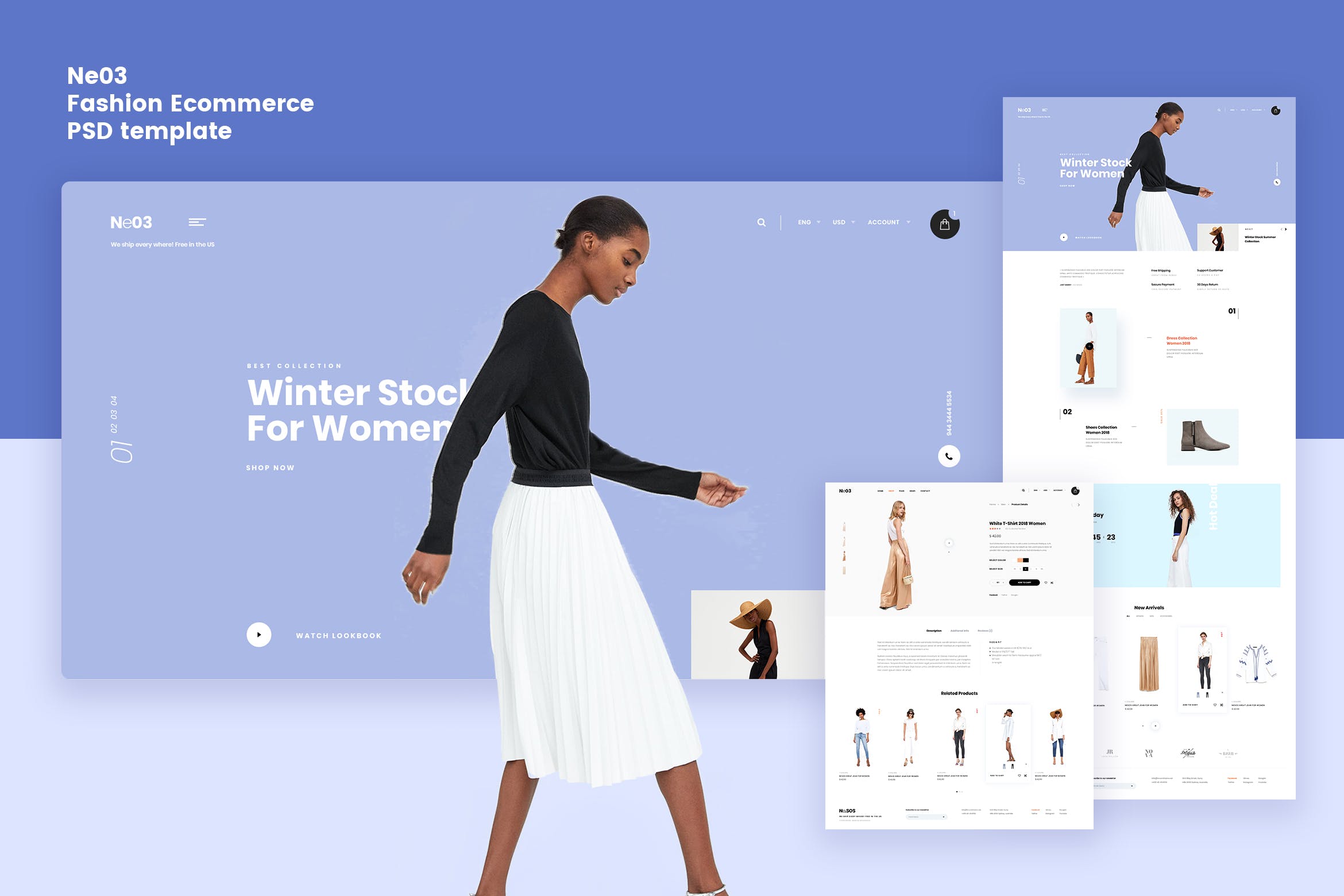 欧美时尚服饰品牌网上商城PSD模板电商设计素材 Ne03 – Fashion Ecommerce PSD template插图