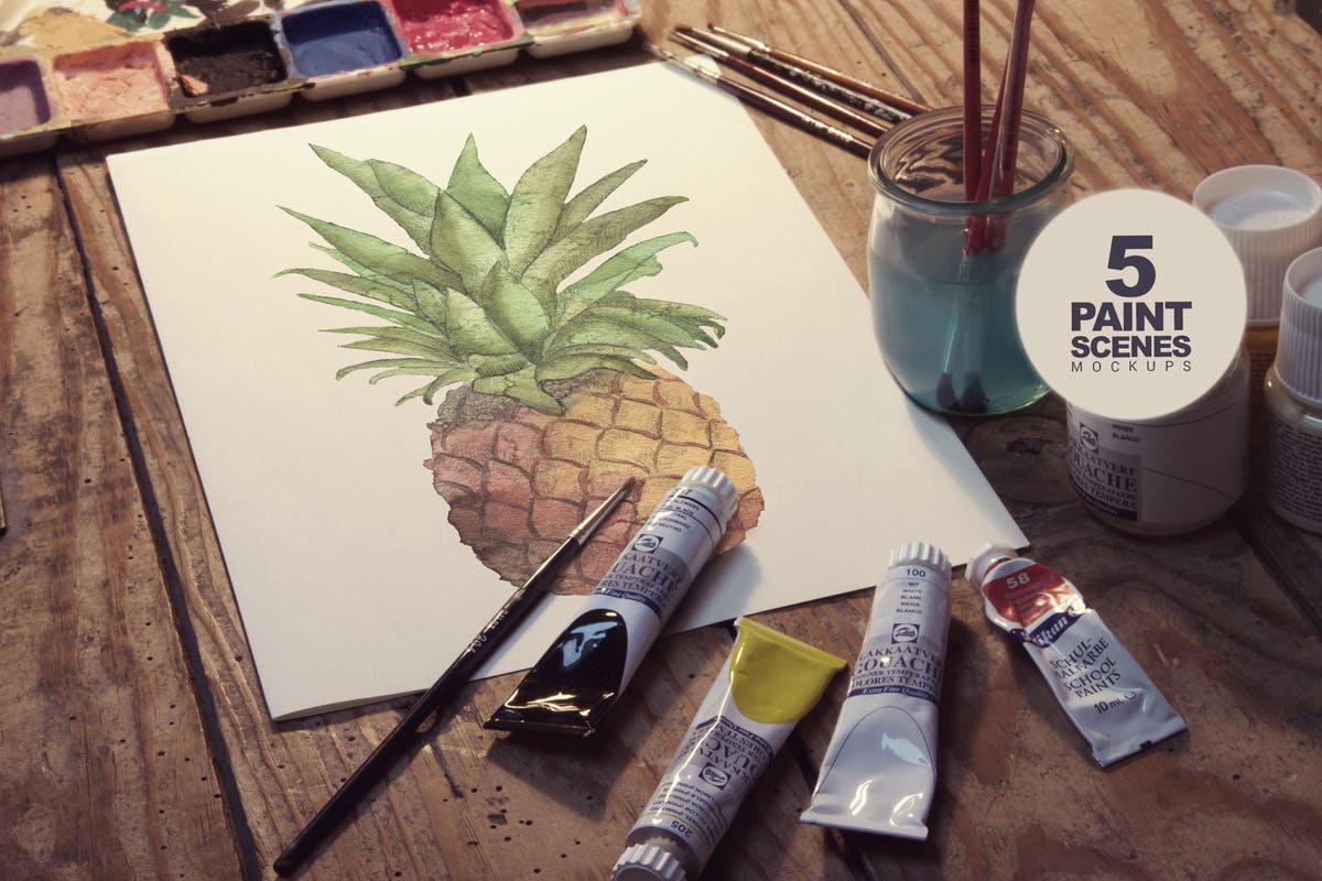 5款油画创作场景艺术作品展览样机模板 5 Paint Scenes插图