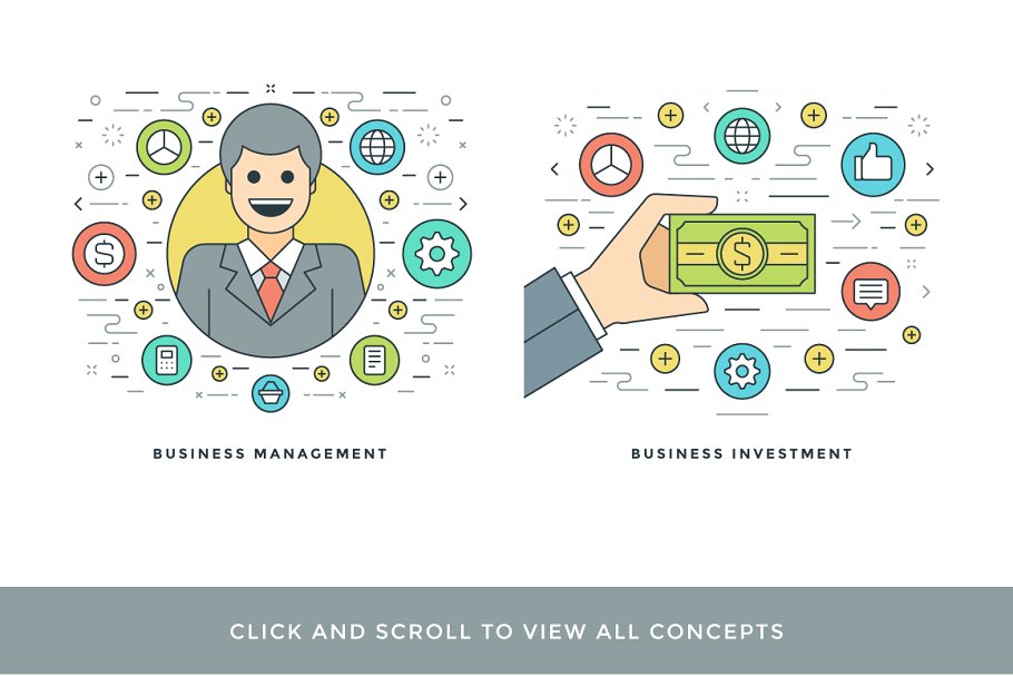 40枚扁平风格商业概念线条图标 40 Flat line concepts插图(2)