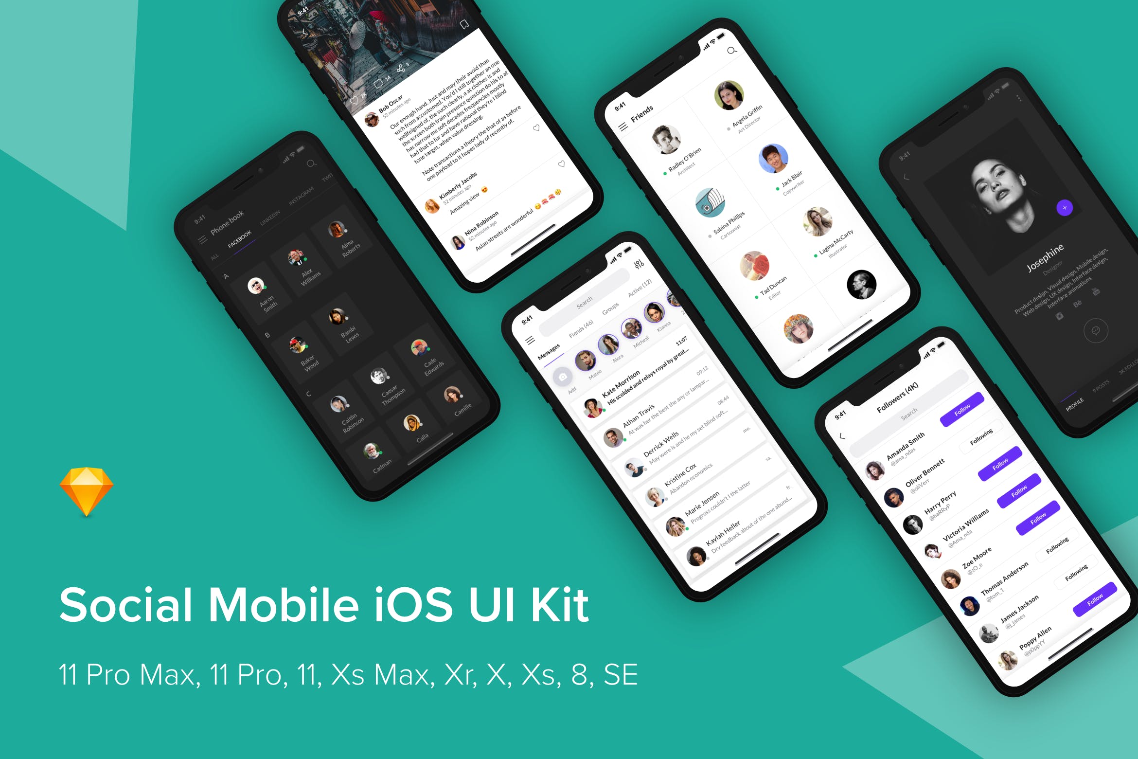 iOS平台娱乐媒体APP应用UI设计Sketch模板 Social Mobile iOS UI Kit (Sketch)插图