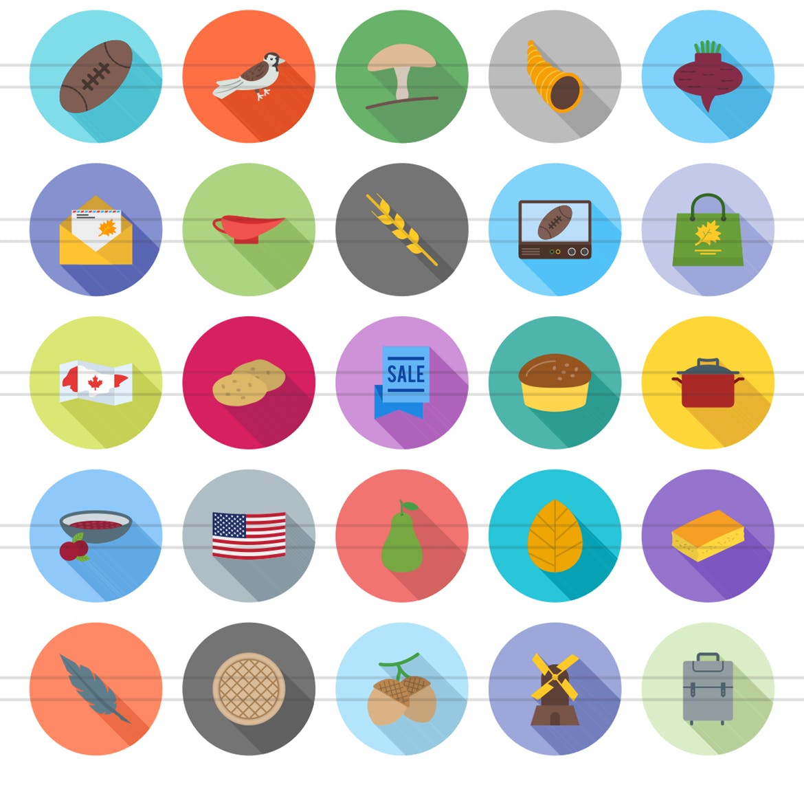 50个感恩节主题扁平设计风格阴影图标 50 Thanksgiving Flat Shadowed Icons插图2