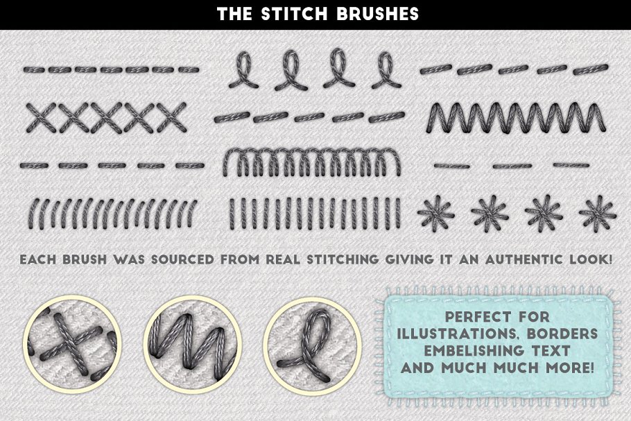 缝制手作工艺图案设计素材合集[2.32GB, 纹理/图层样式/笔刷] Stitch Craft – Brushes Styles & More插图(11)