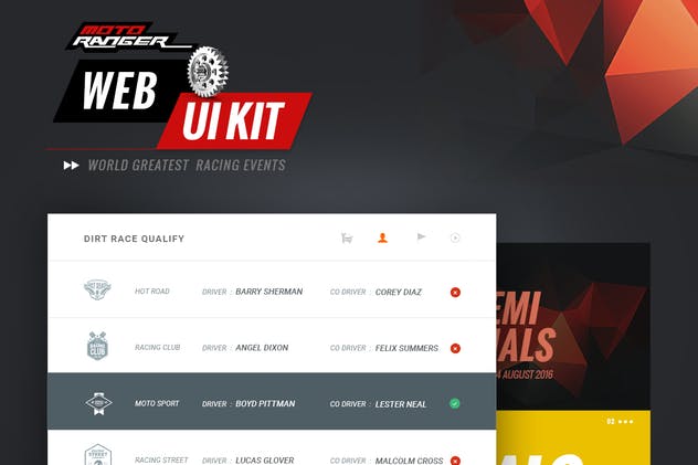 汽车竞技&汽车主题网站UI套件 Moto Rangers web UI kit插图(3)